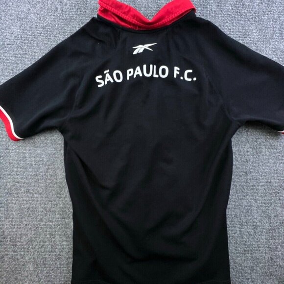 Reebok Original Polo Shirt Black Red White Short Sleeve Polyester Sau Paulo FC - Picture 10 of 10